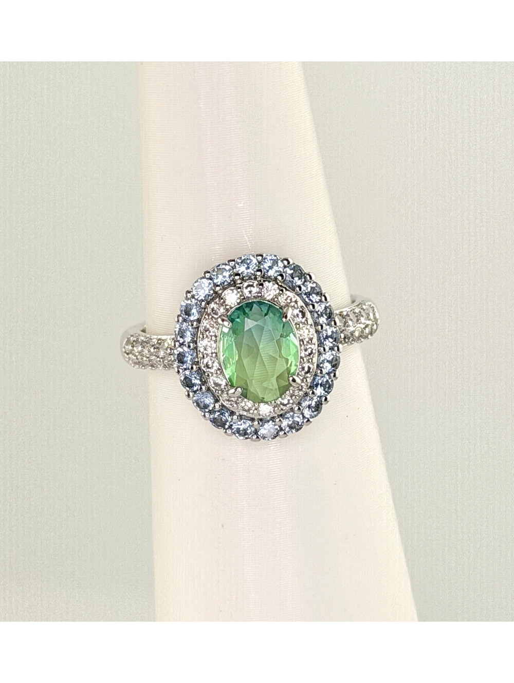Bomb Party RBP6858 Sz 8 "This Is The One" Lime Ombre Crystal on Rhodium Retro